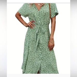 SHEIN Green Floral Midi Dress - Medium